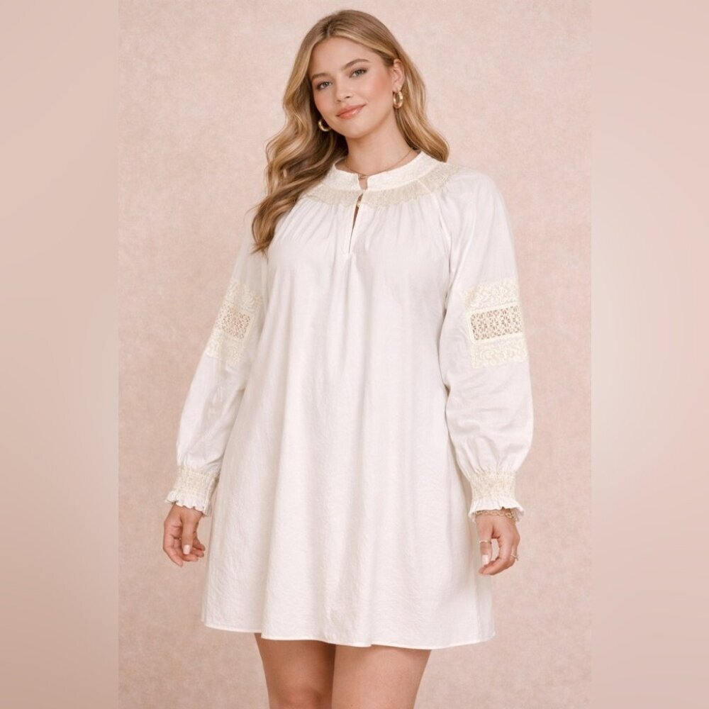Tibi Anthropologie White Cotton Lace Embroidered Tunic Dress Boho Summer Casual